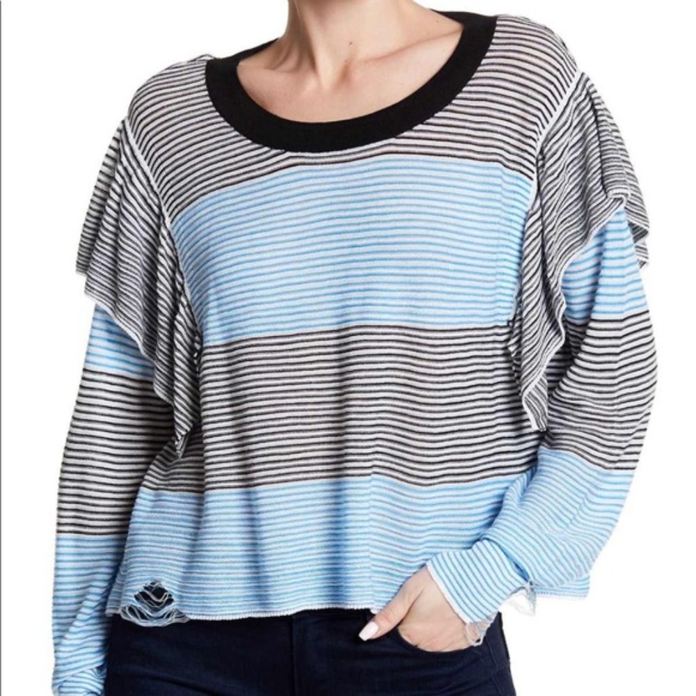 Wildfox Oversized Blue/Black “Torn” Top